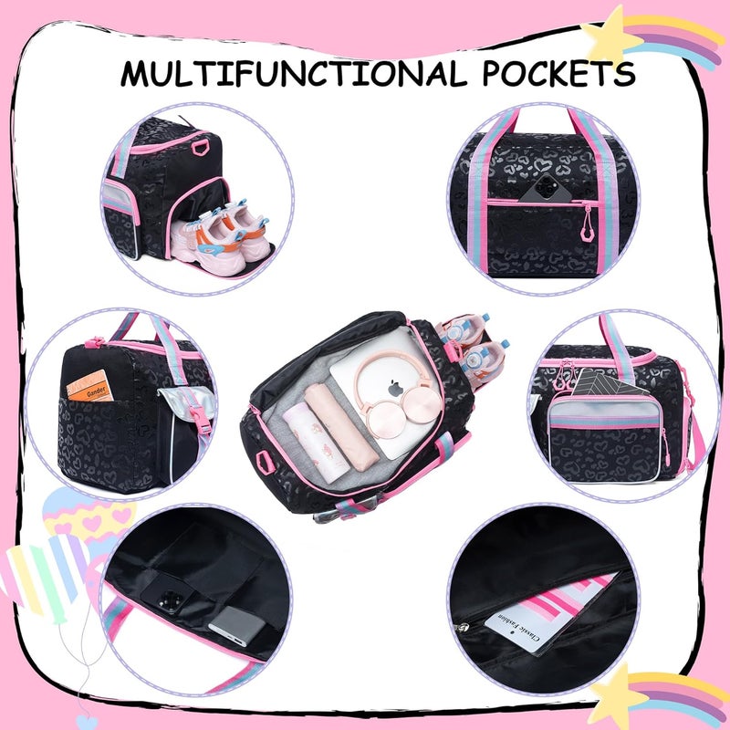 Oruiji Kids Duffle Bag Girls Women Travel Bag Gifts Overnight Bag for Girls Women Tote Sleepover Bags for Girl Gym Dance Bags with Shoes Compartment - Image 5